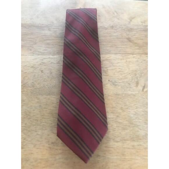 Vintage Big and Tall Mens Striped Tie, Dark Red Black Olive Green Neck Tie - Picture 7 of 8